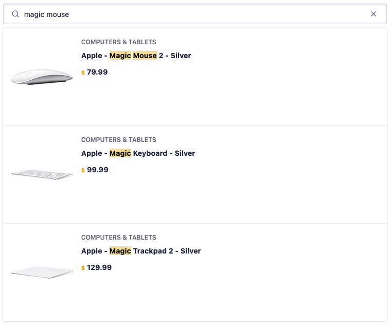 Results with highlighting