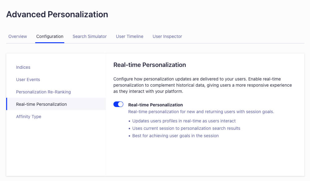 Dashboard interface for enabling real-time personalization