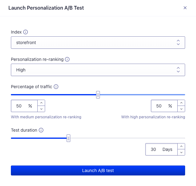 Dashboard interface for launching an A/B test