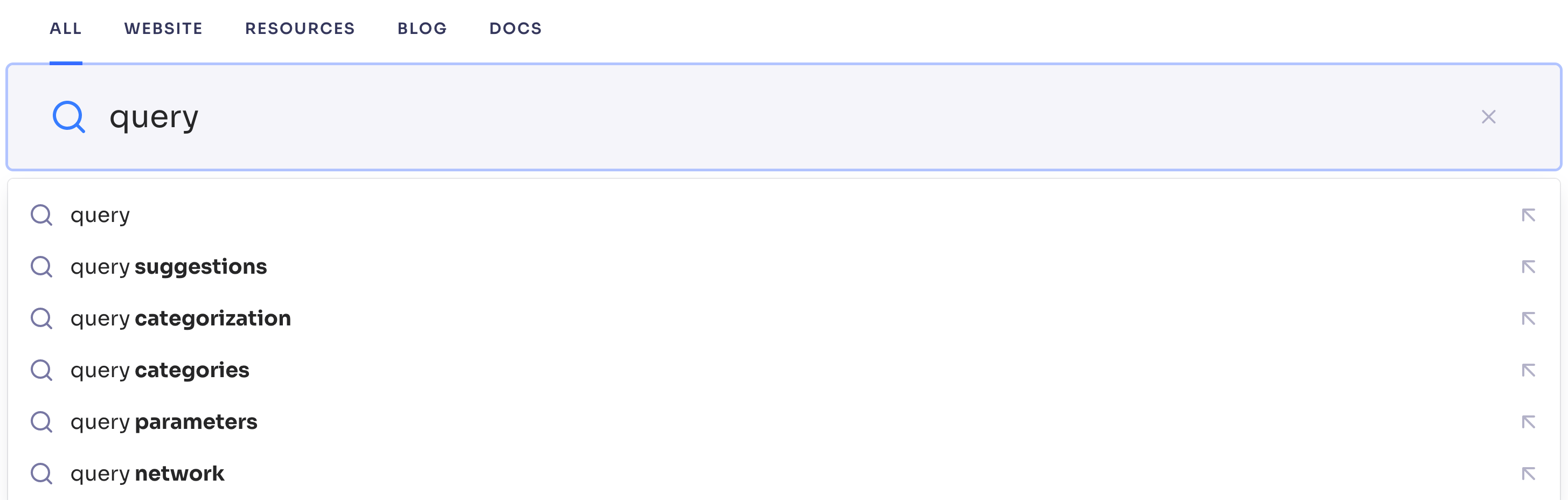 Autocomplete menu with a query in the search box and a list of Query Suggestions below