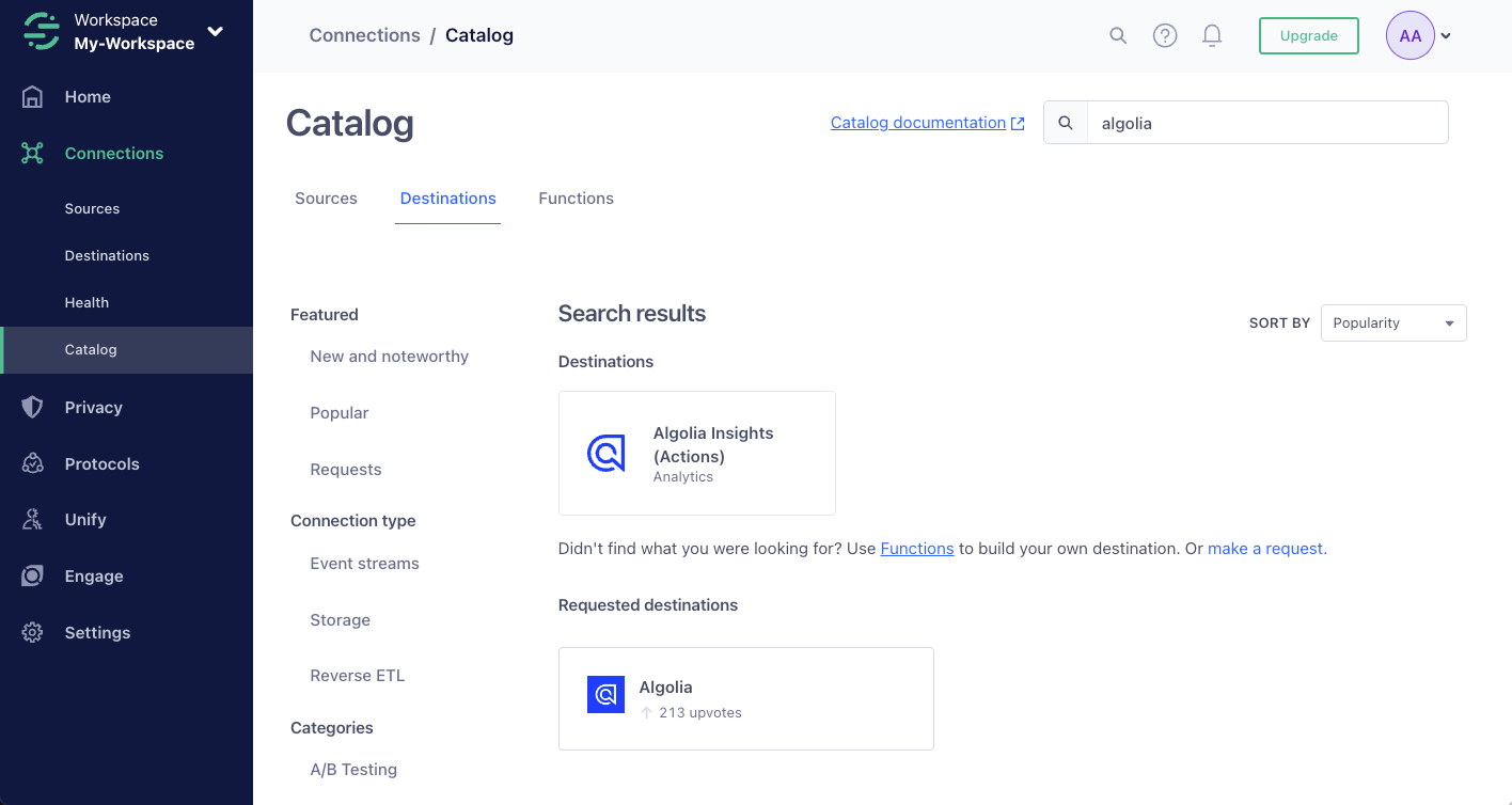Add the Algolia destination