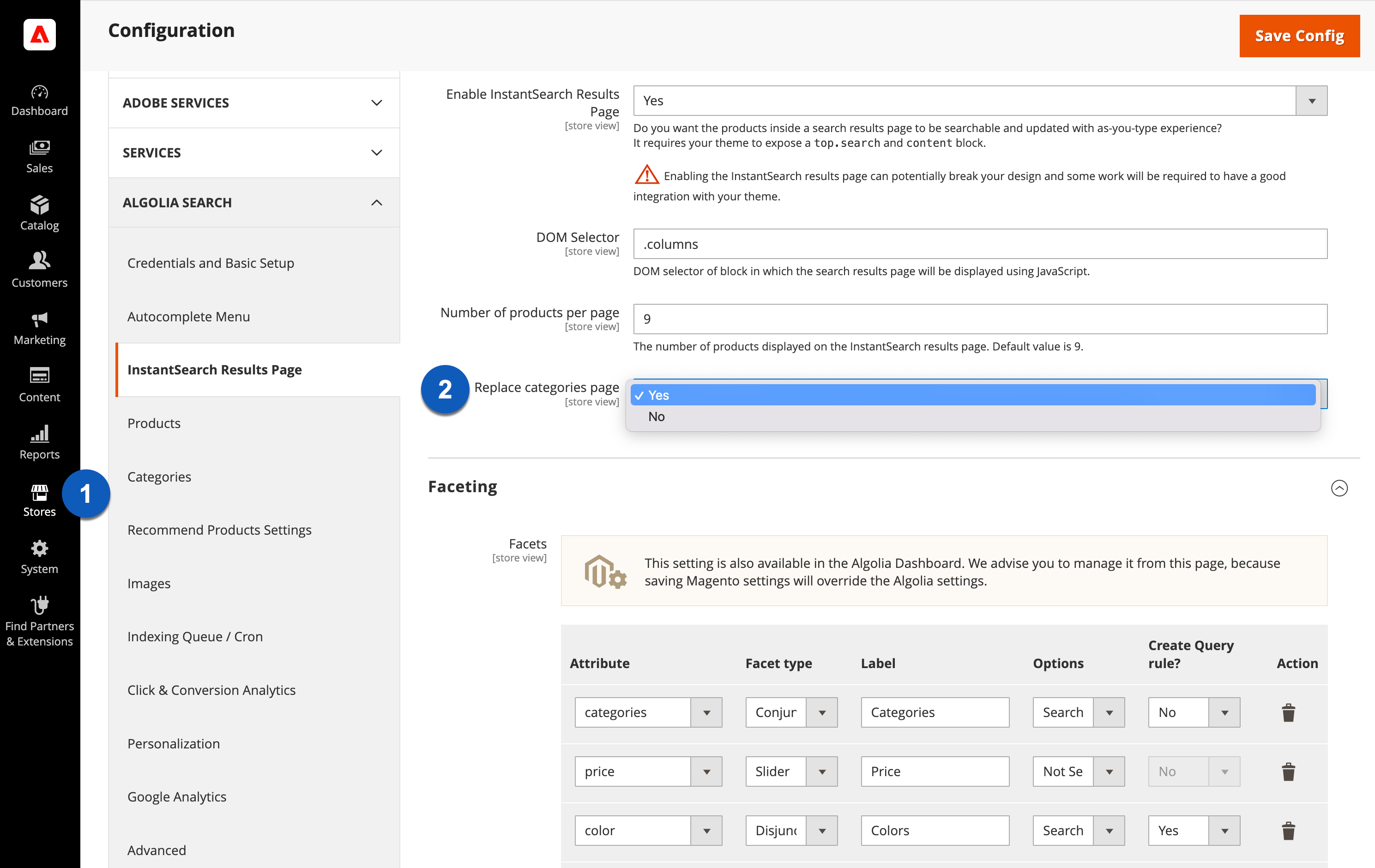 Algolia AI Search & Discovery category page settings