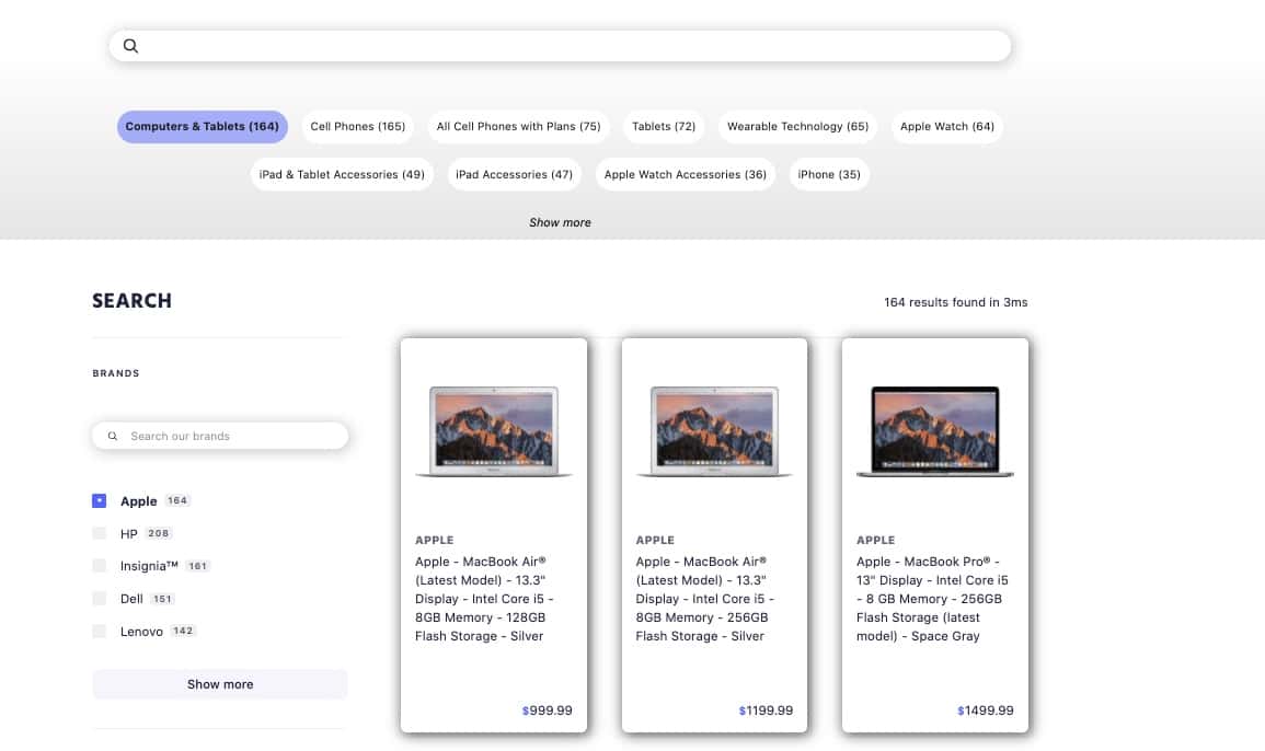 Screenshot of live demo