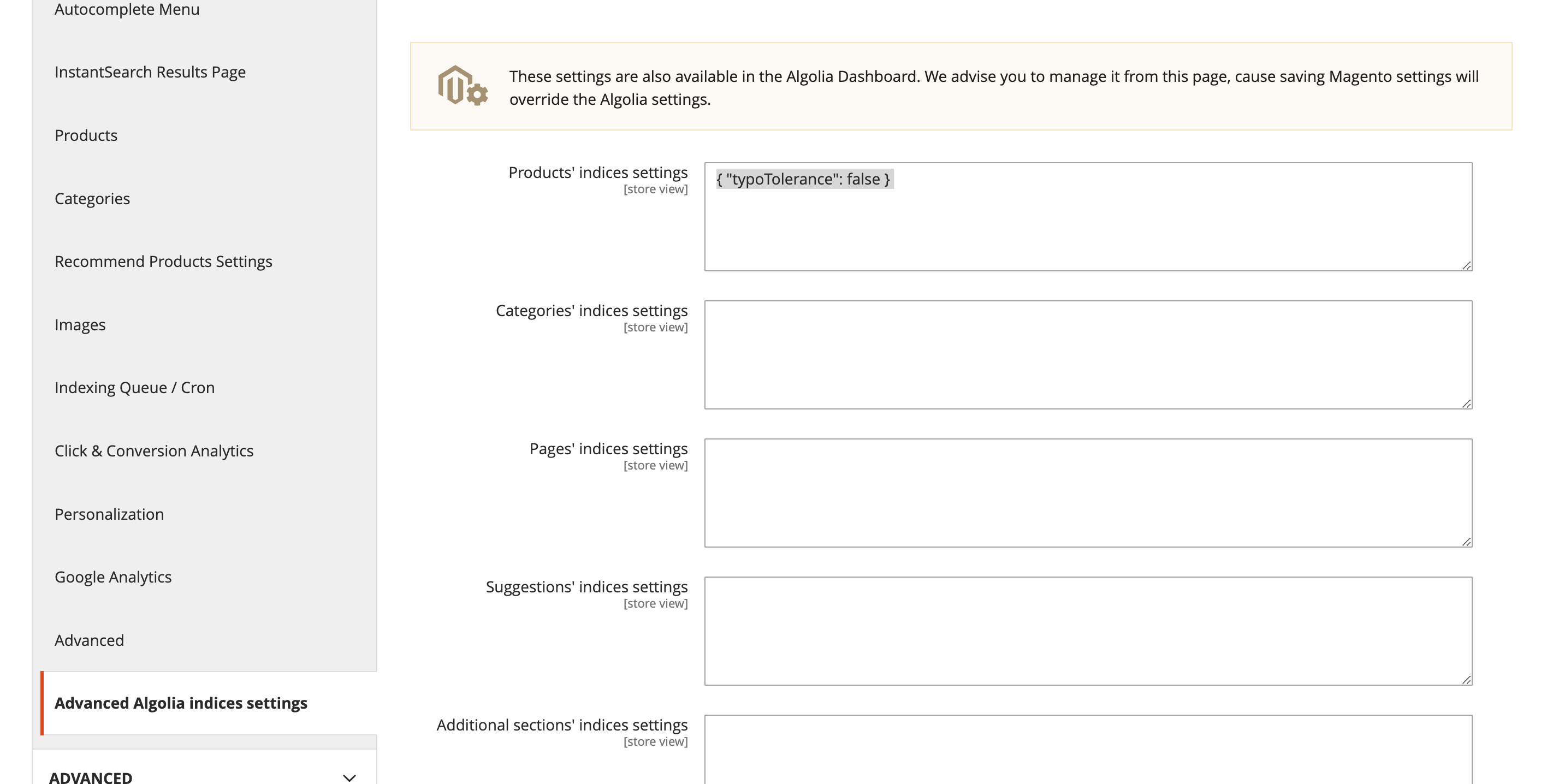 Example: Setting typo tolerance to a non-default value from the Magento admin panel