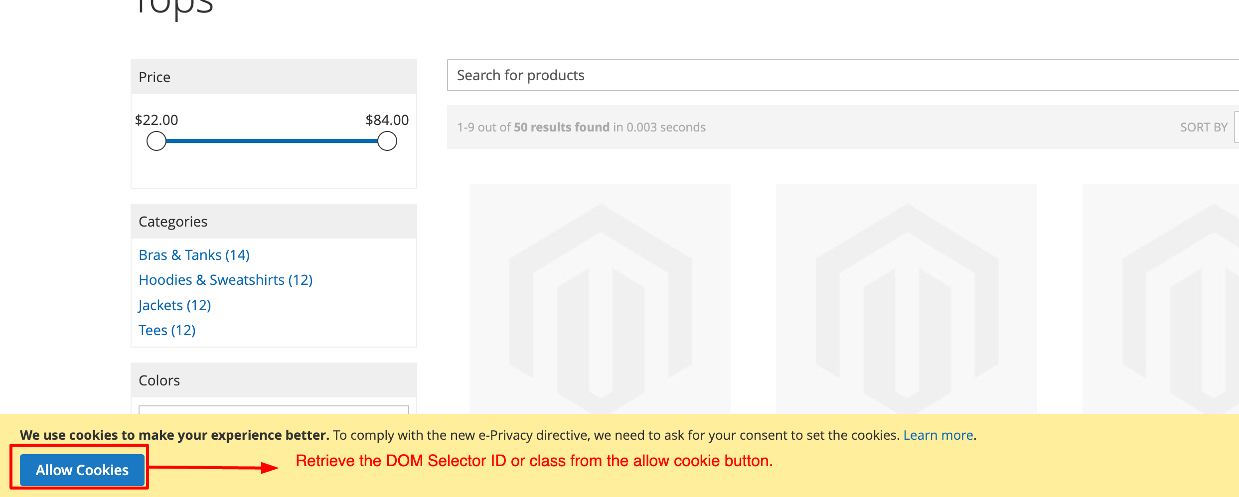 Allow cookie button selector ID
