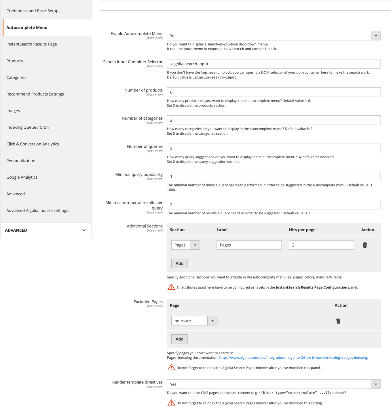 Configure what is displayed in the Autocomplete menu.