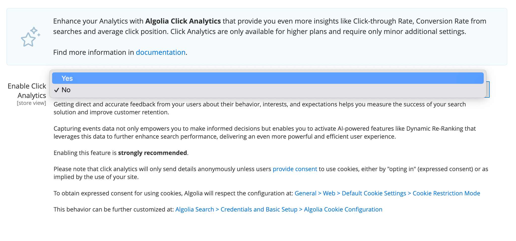 Enable click and conversion analytics in your Magento dashboard