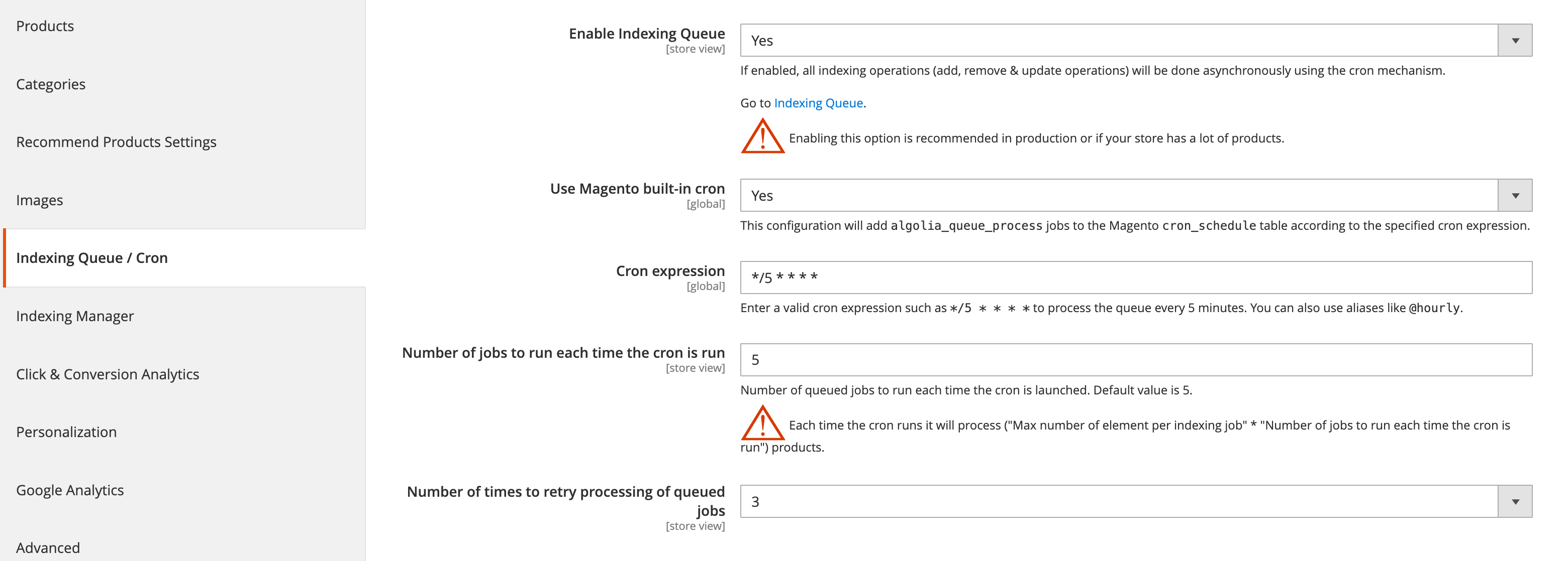 Configure how often the indexing queue processes indexing jobs and how many of them can be run in parallel