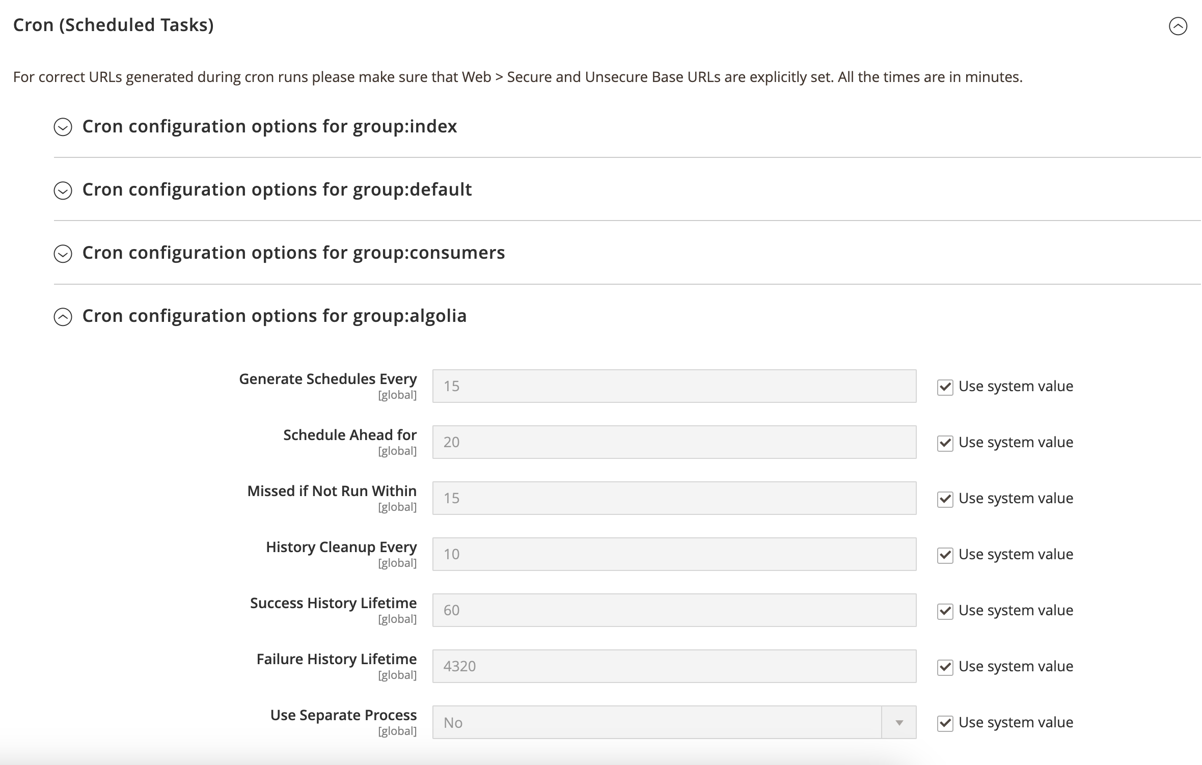 Configure cron group