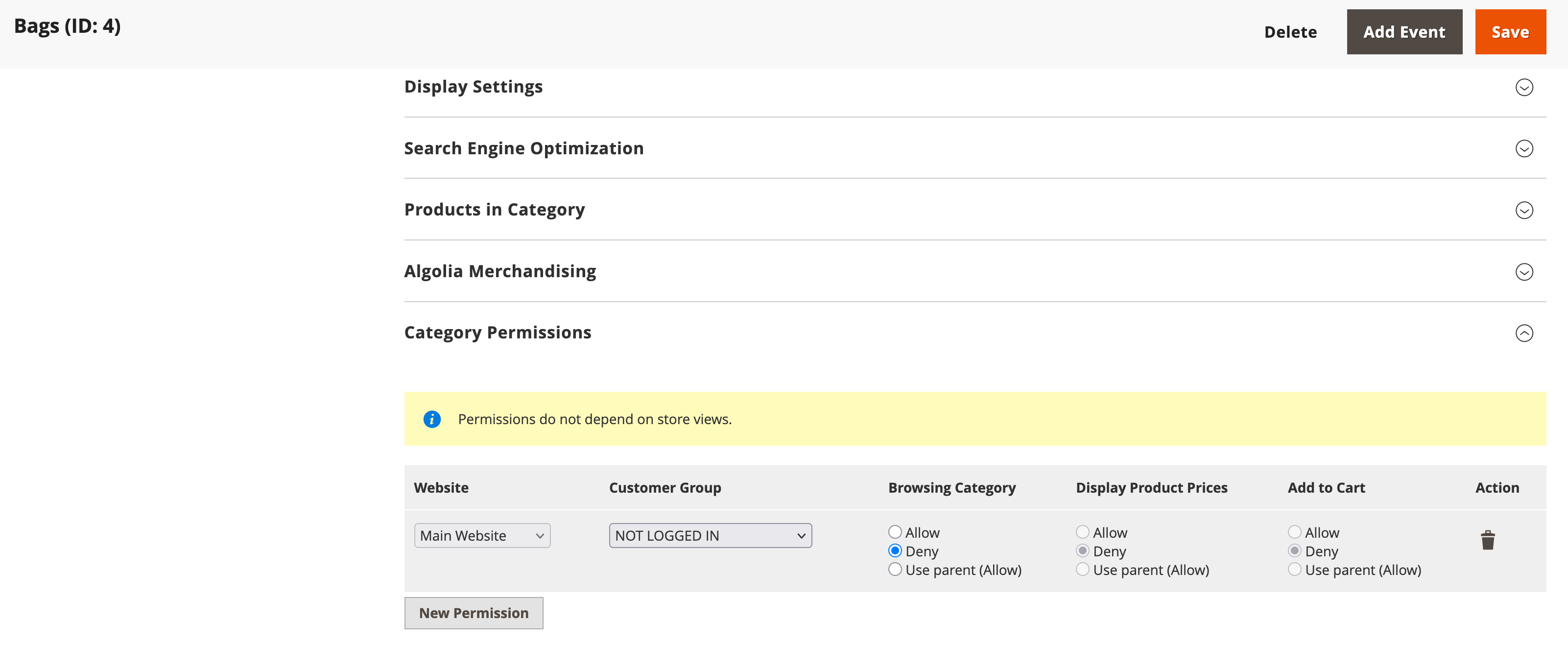 Category permissions