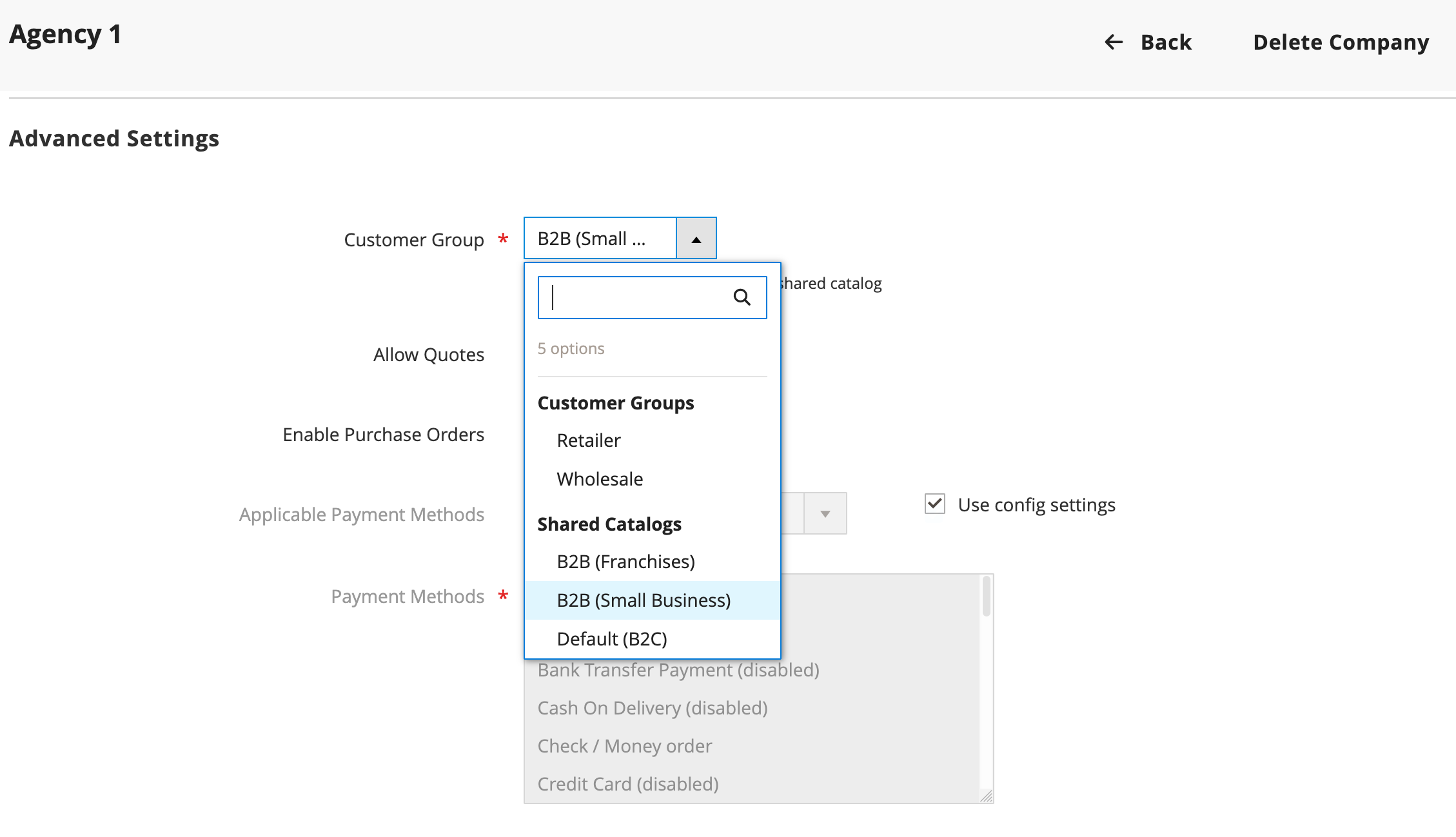 Associating a shared catalog with a company