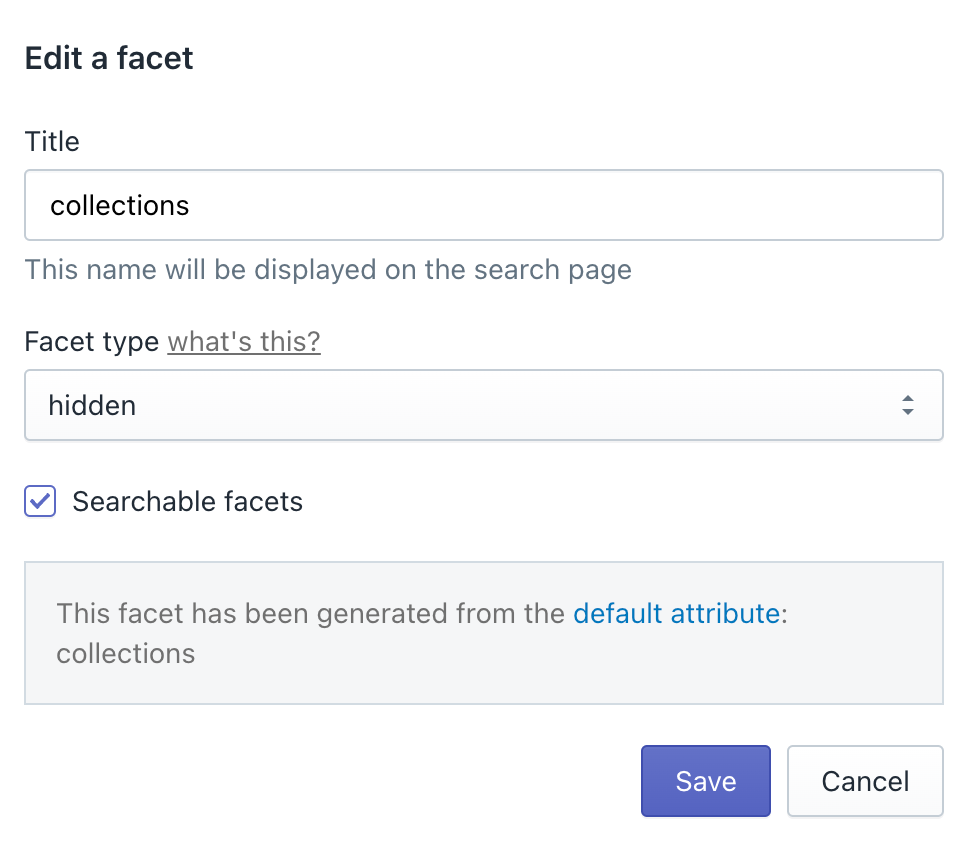The Collection edit facets settings in the Shopify admin