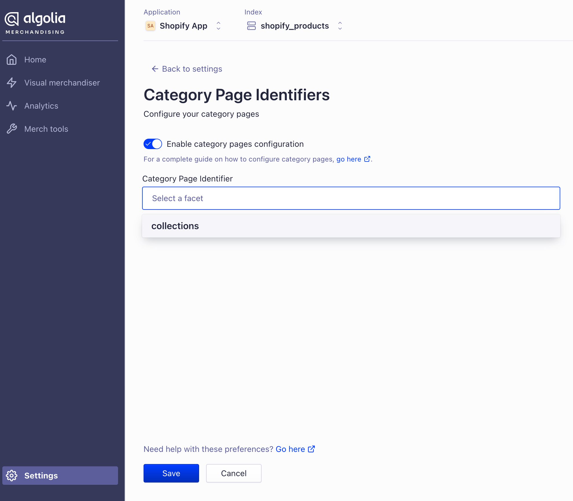 The Collection category page identifier configuration