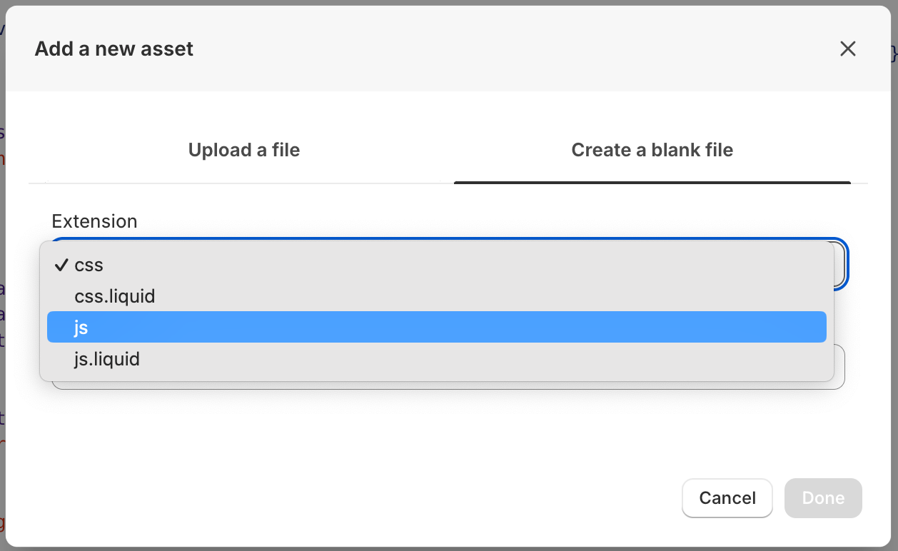 Add a new JavaScript asset file