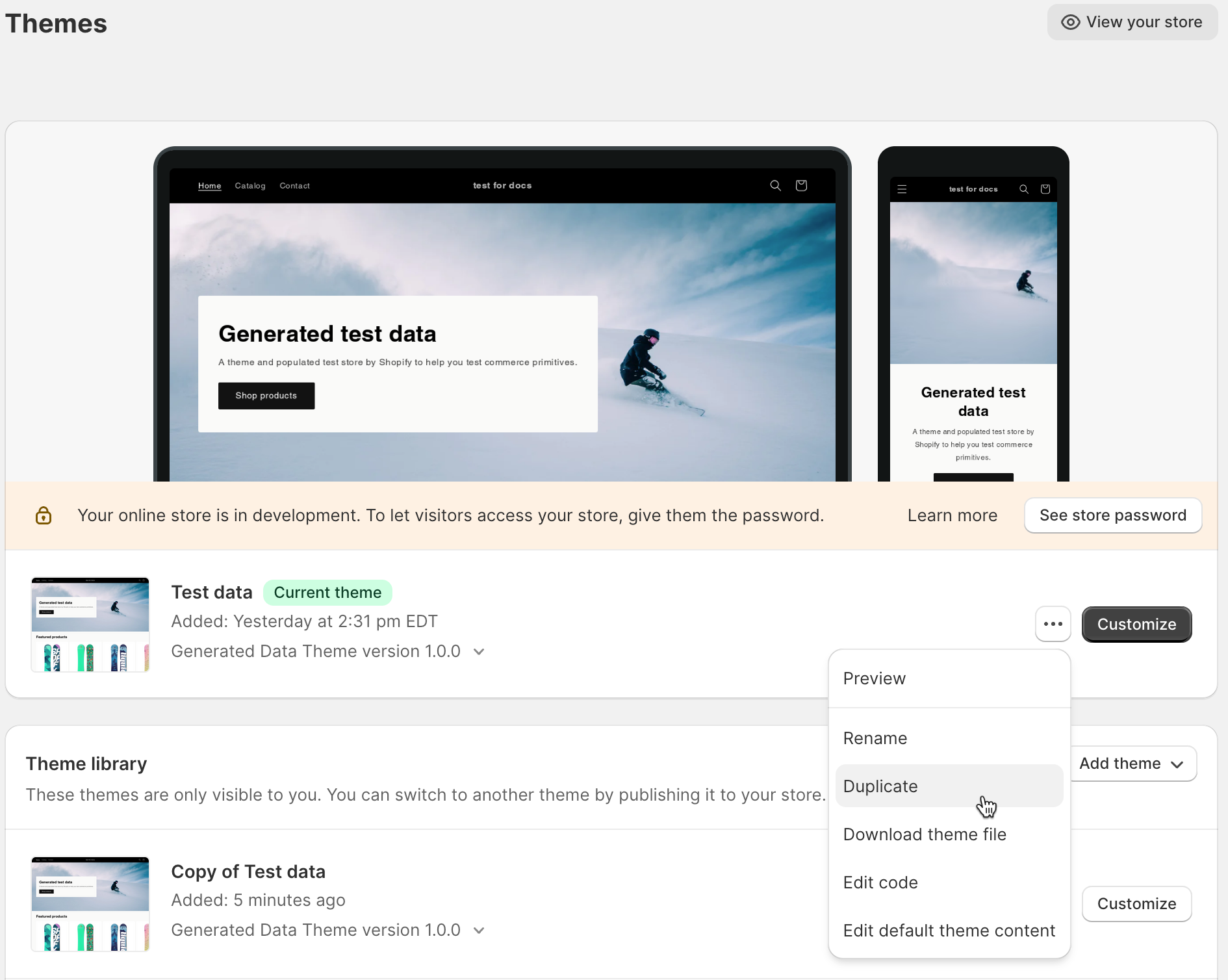 Theme settings page of your online store