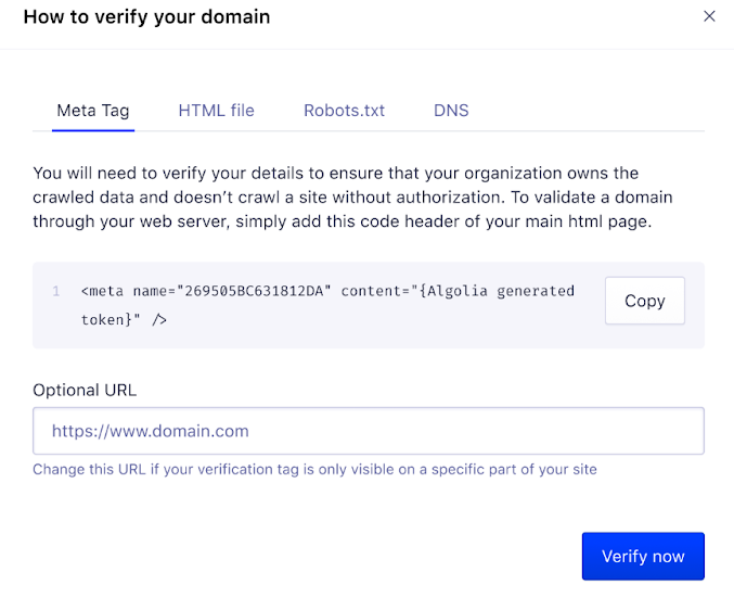 Meta tag verification