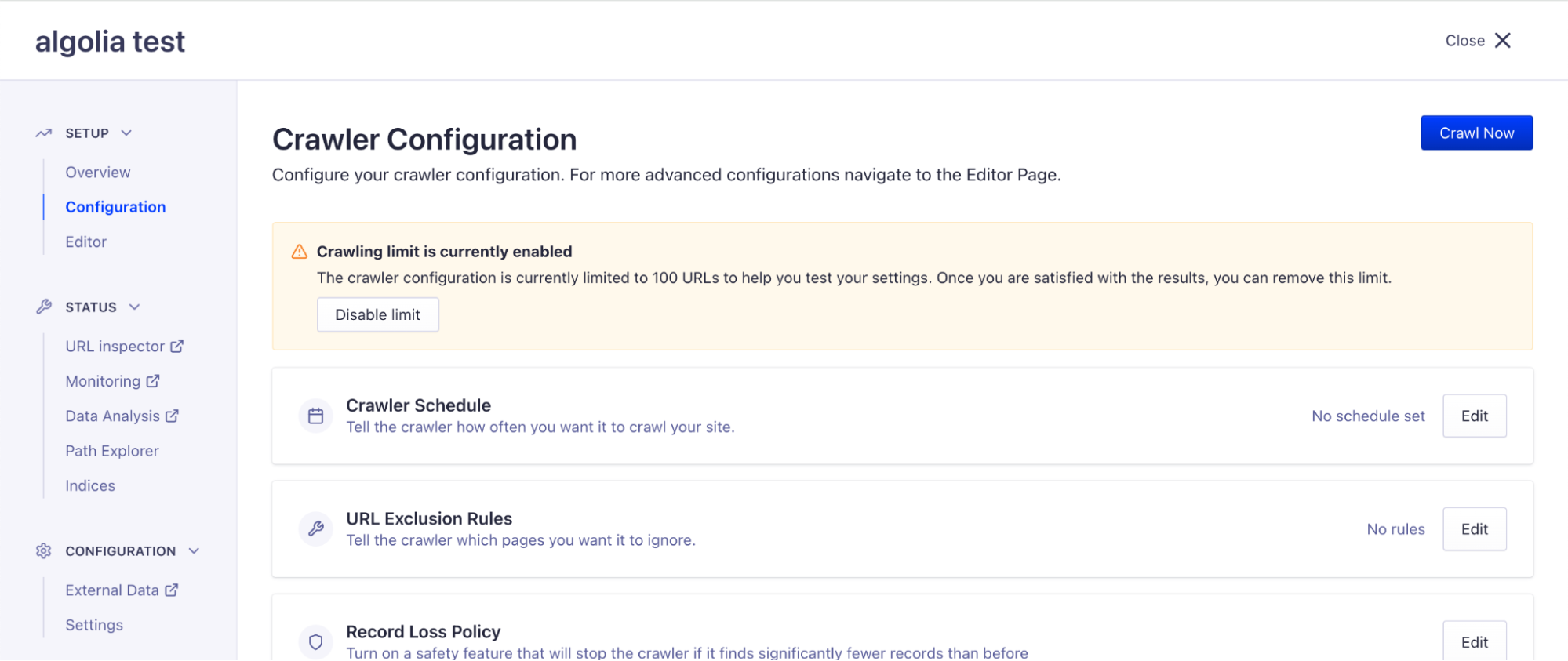 Visual UI for crawler configuration