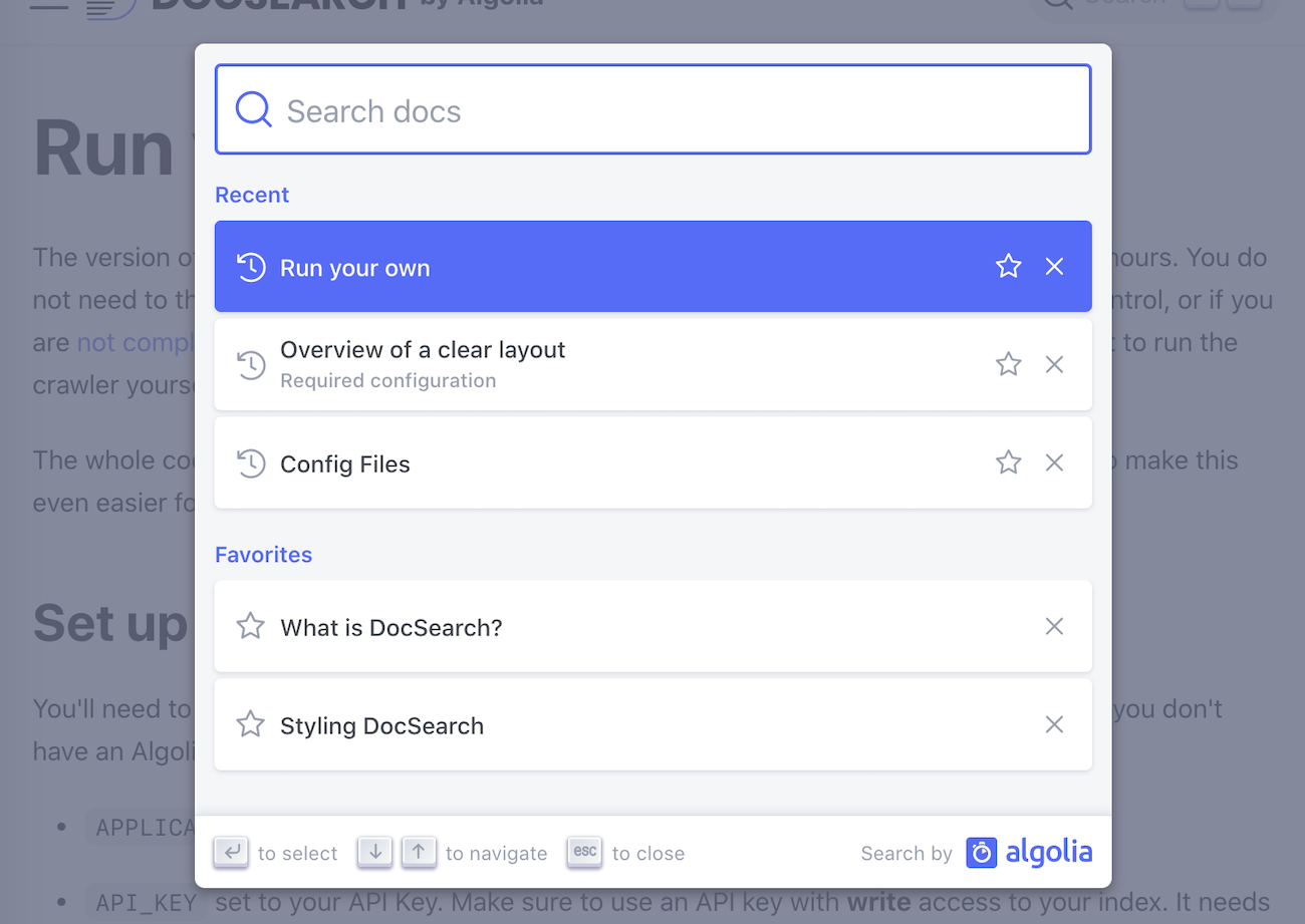 DocSearch example using autocomplete